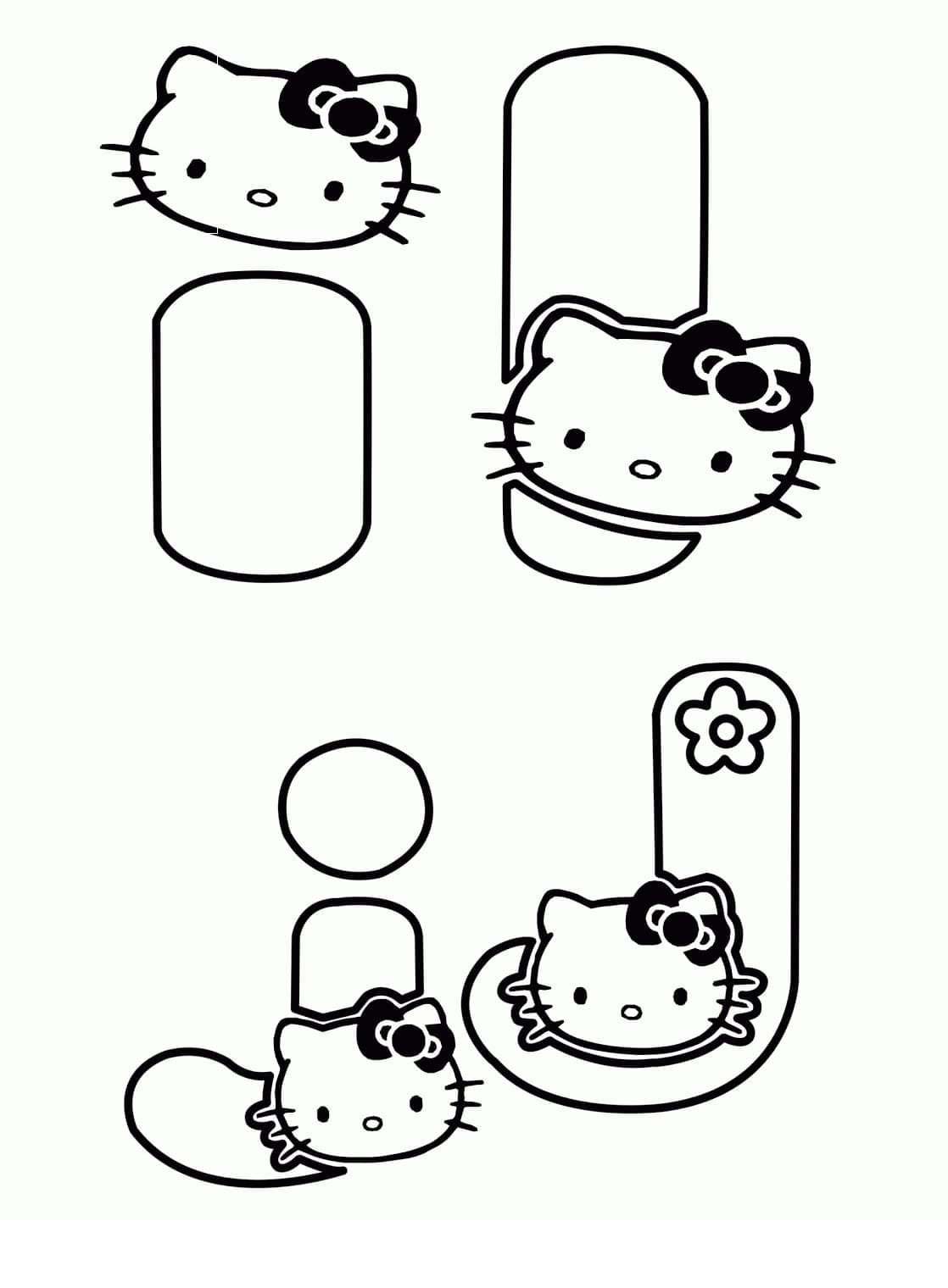 Desenho de Hello Kitty e Letra I para Colorir