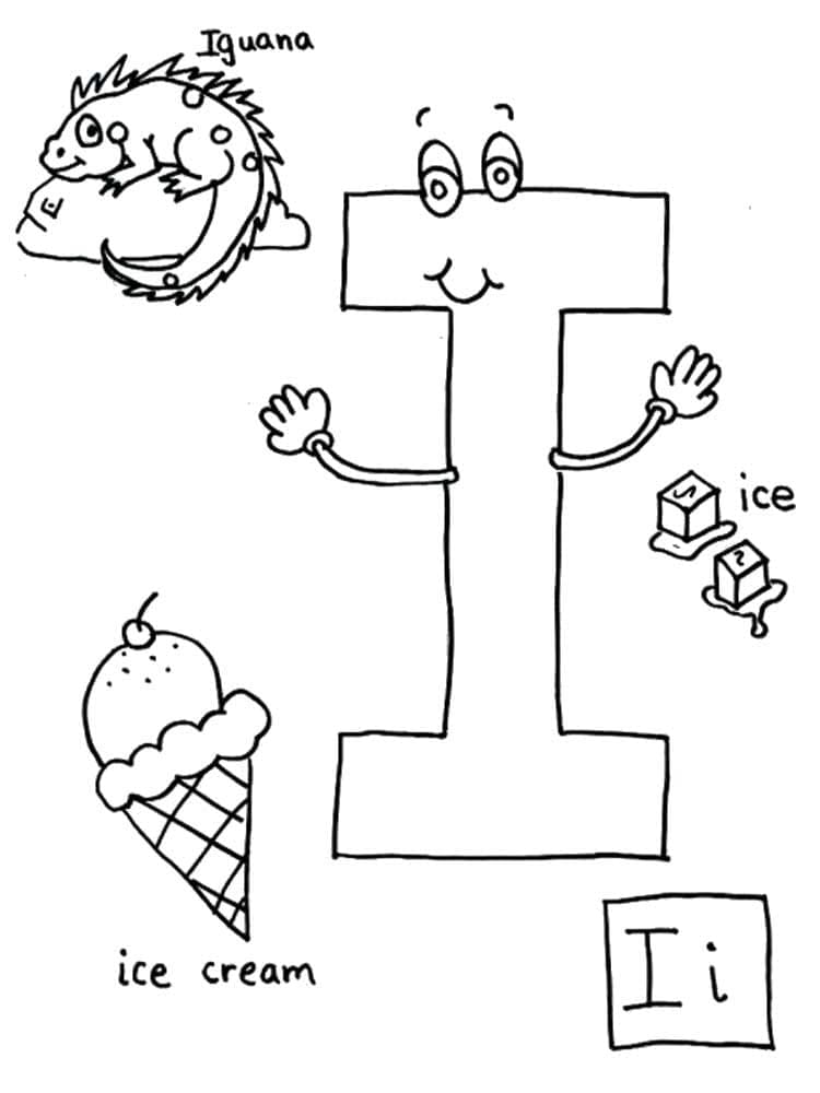 Desenho de Letra I Engracada para Colorir