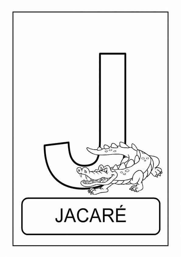 Desenho de Letra J e para Jacaré para Colorir