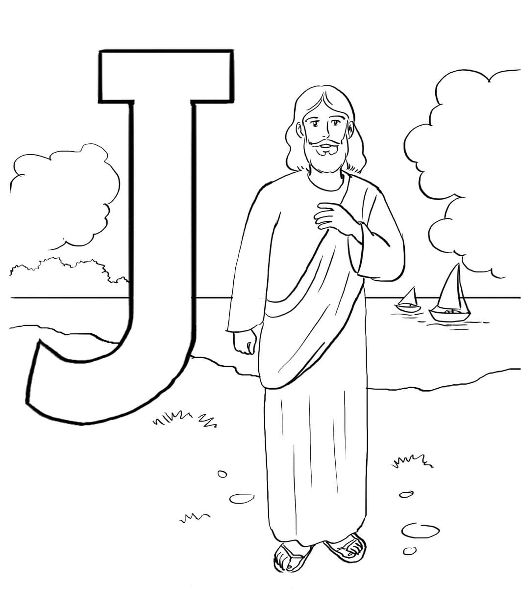 Desenho de Letra J e para Jesus para Colorir