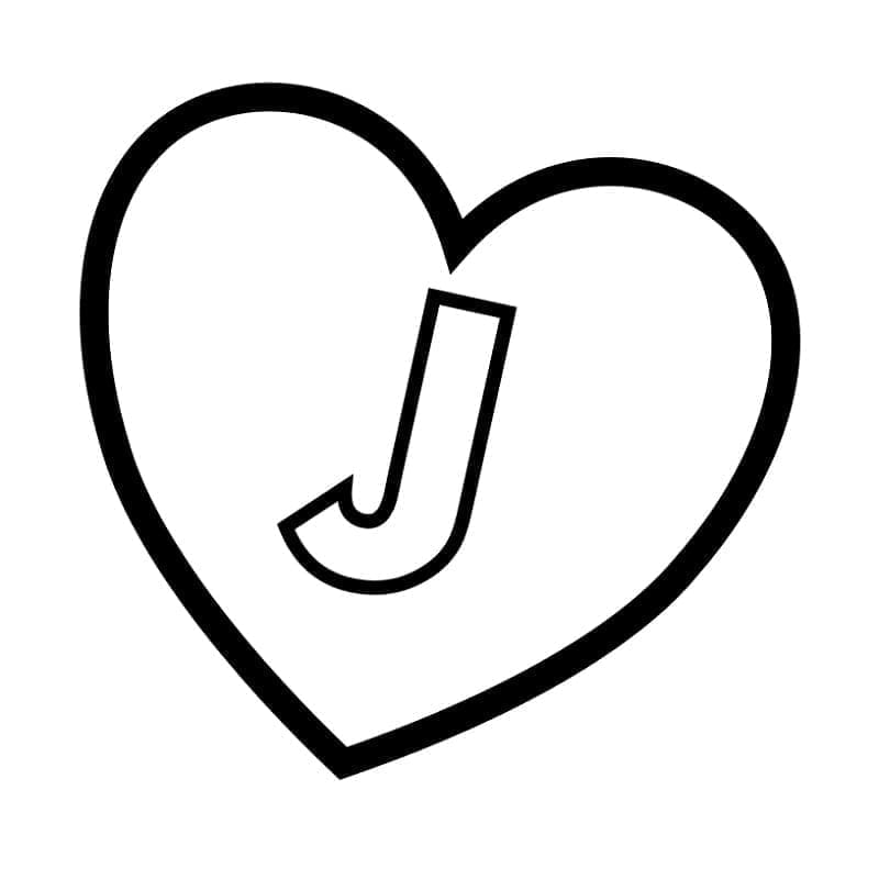 Desenho de Letra J no Coração para Colorir