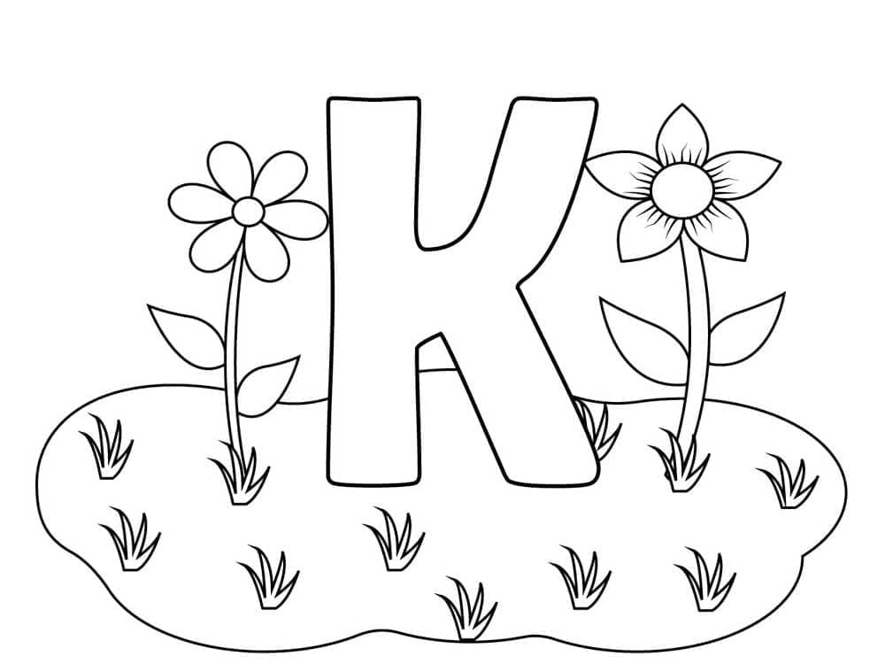 Desenho de Letra K e Flores para Colorir