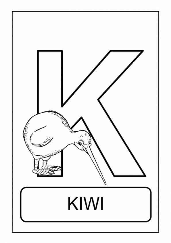 Desenho de Letra K e para Kiwi para Colorir