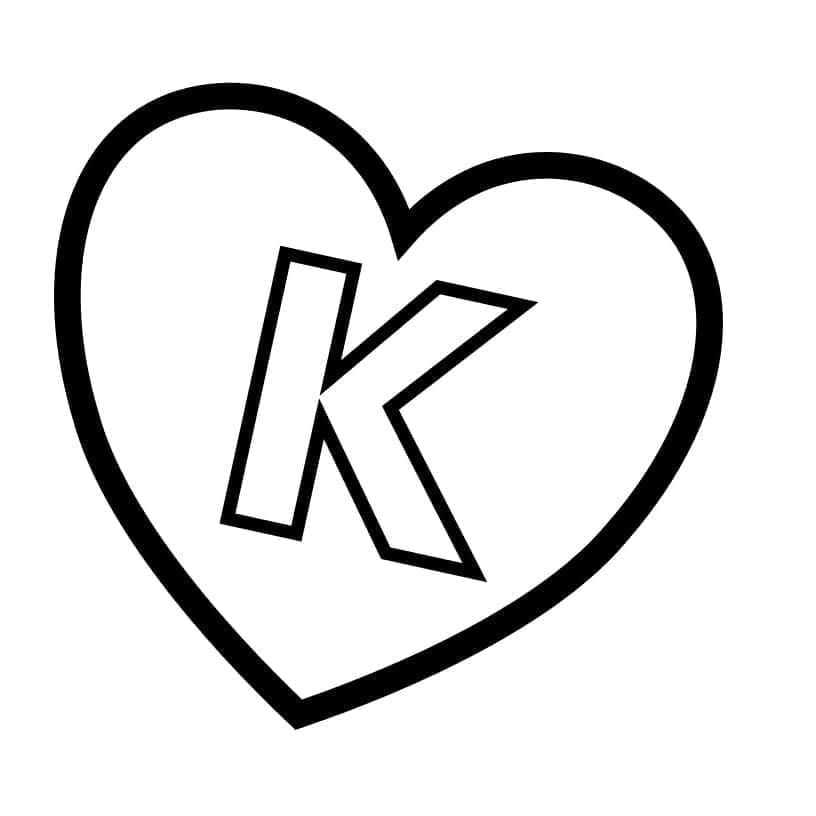 Desenho de Letra K no Coração para Colorir