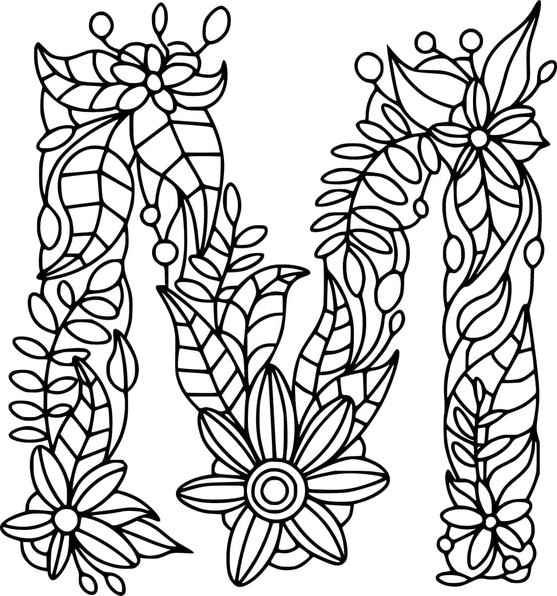 Desenho de Bela Letra M para Colorir