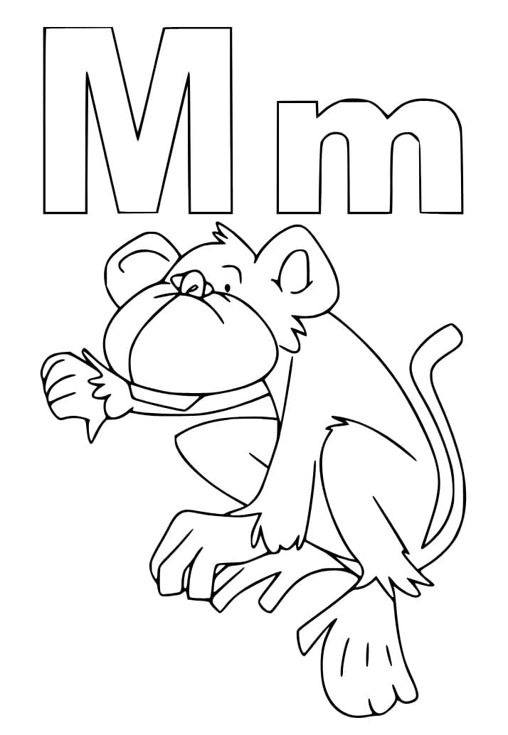 Desenho de Letra M e para Macaco para Colorir