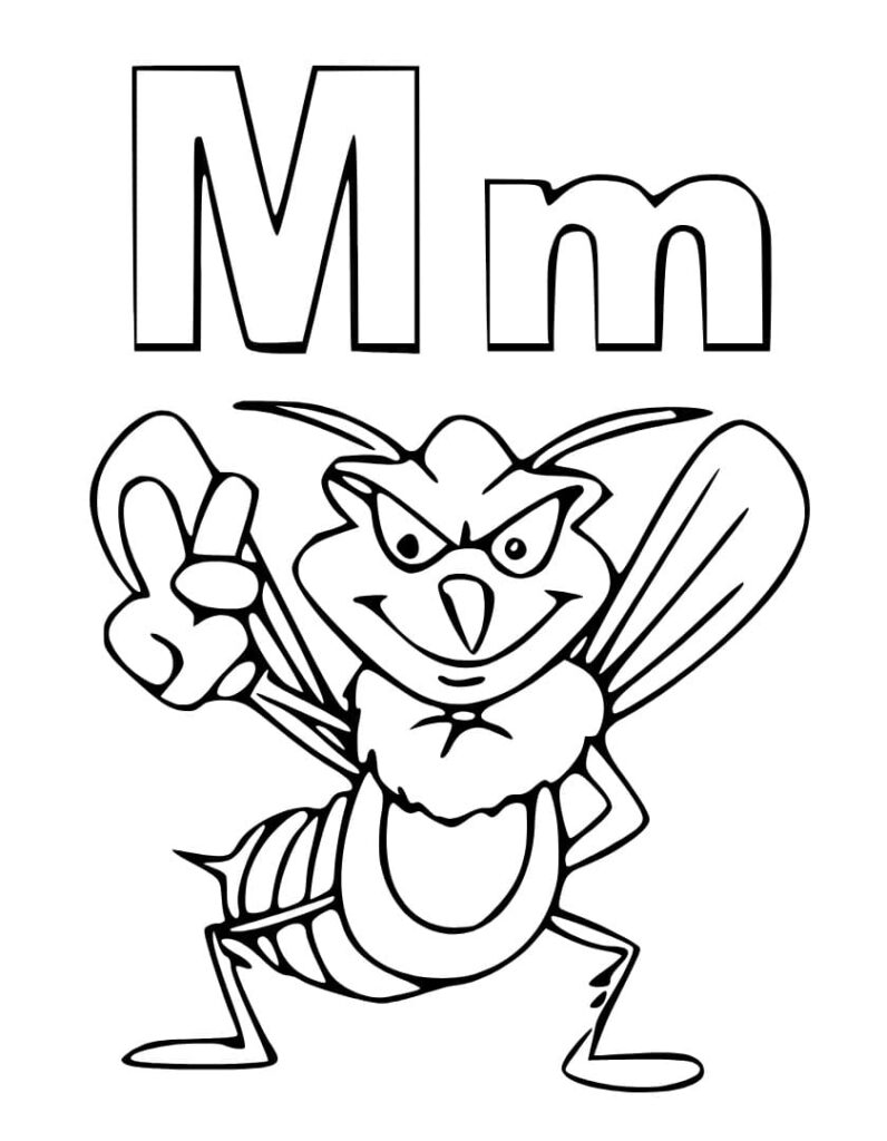 Desenho de Letra M e para Mosquito para Colorir