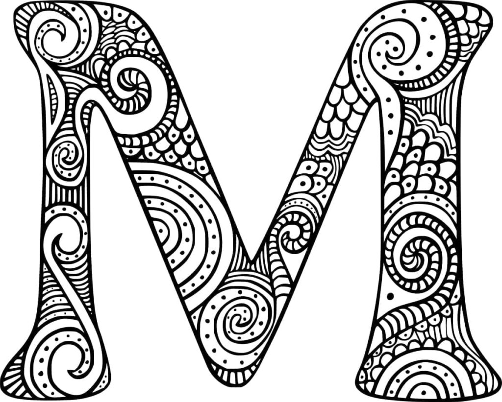 Desenho de Letra M Zentangle para Colorir
