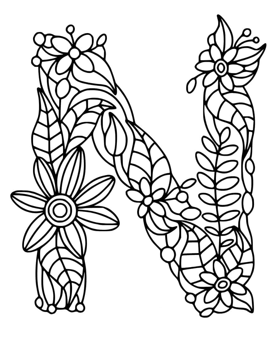 Desenho de Bela Letra N para Colorir