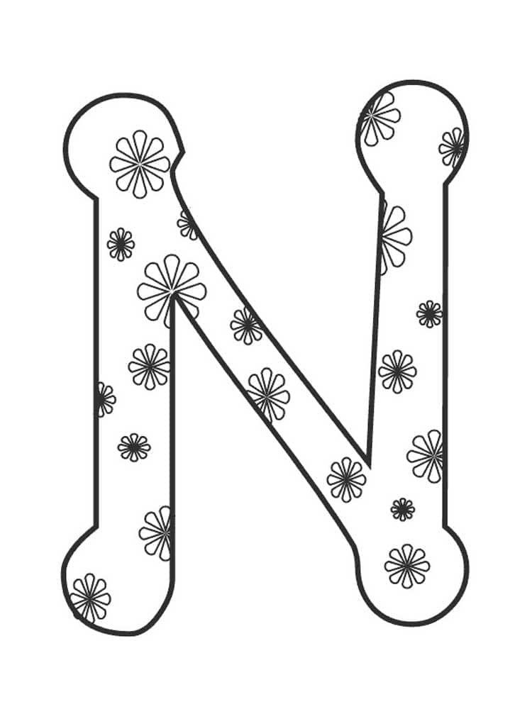 Desenho de Letra N e Flores para Colorir