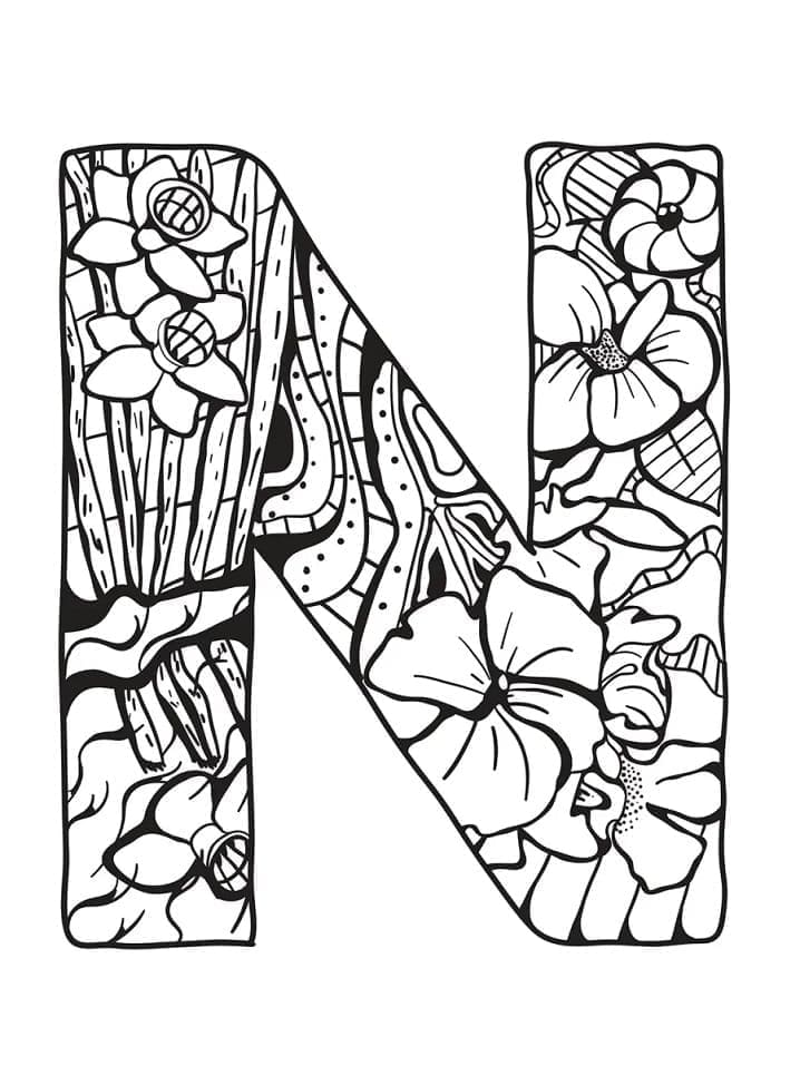 Desenho de Letra N Grátis para Crianças para Colorir