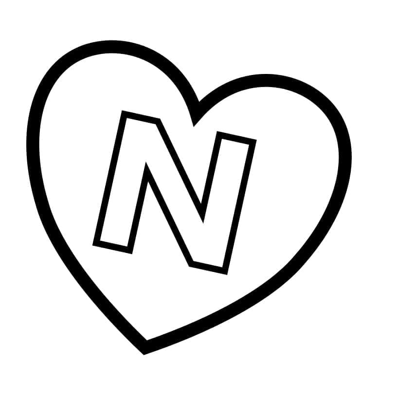 Desenho de Letra N no Coração para Colorir