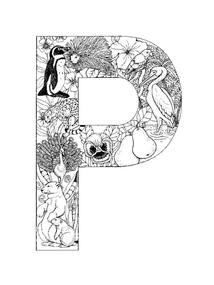 Desenho de Imagem da Letra P para Colorir