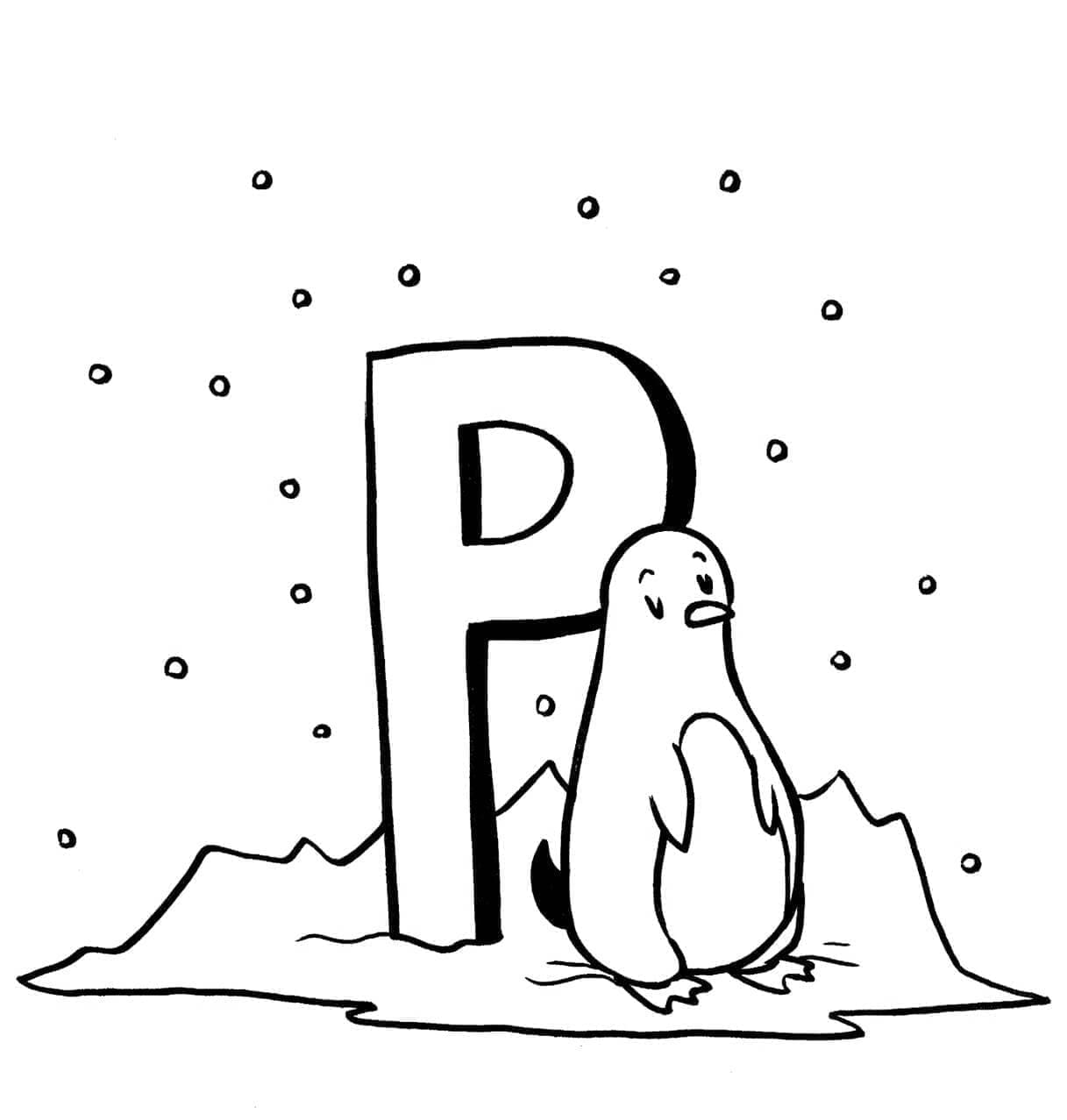 Desenho de Letra P e para Pinguim para Colorir