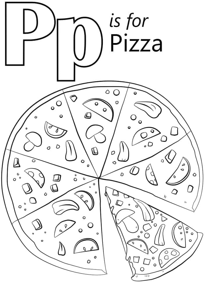 Desenho de Letra P e para Pizza para Colorir