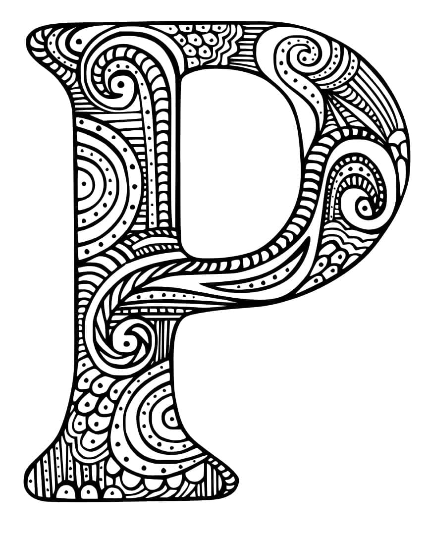 Desenho de Letra P Zentangle para Colorir