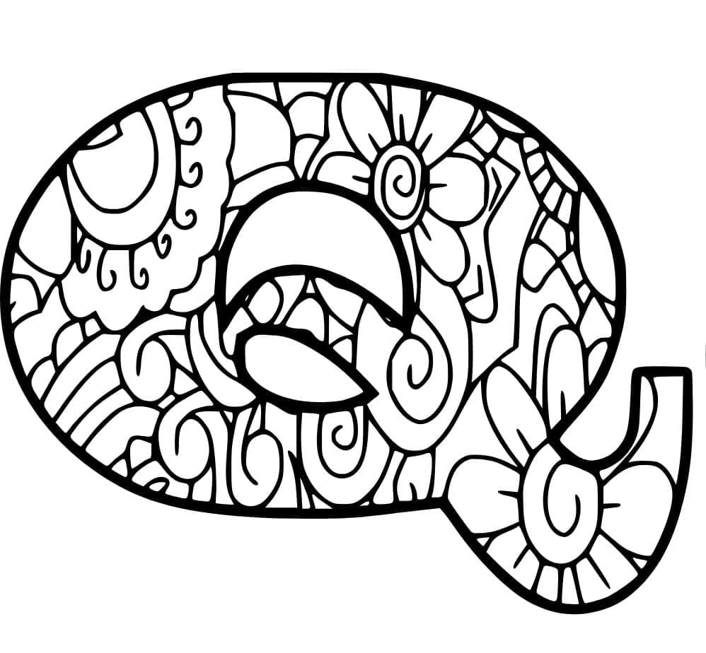 Desenho de Zentangle Letra Q para Colorir