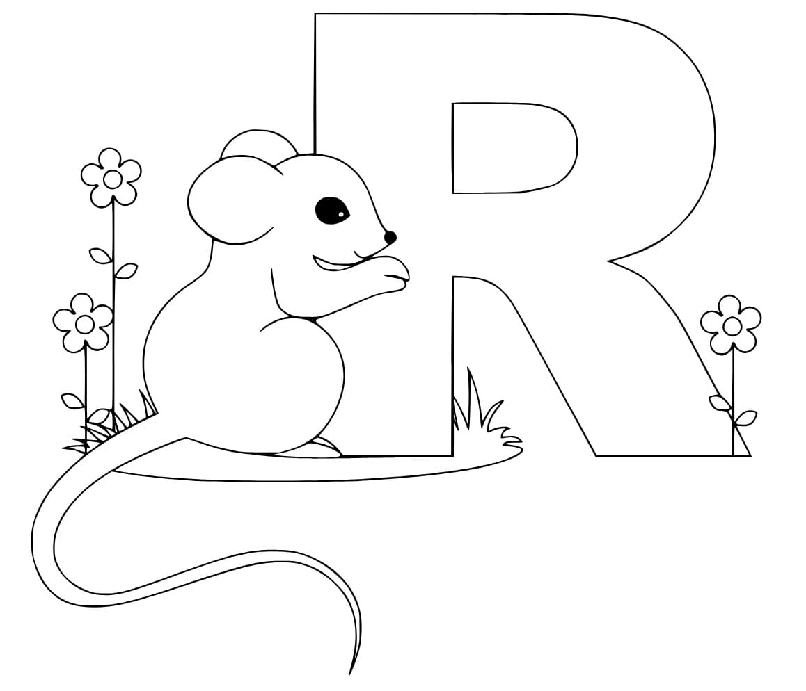 Desenho de Letra R e para Rato para Colorir