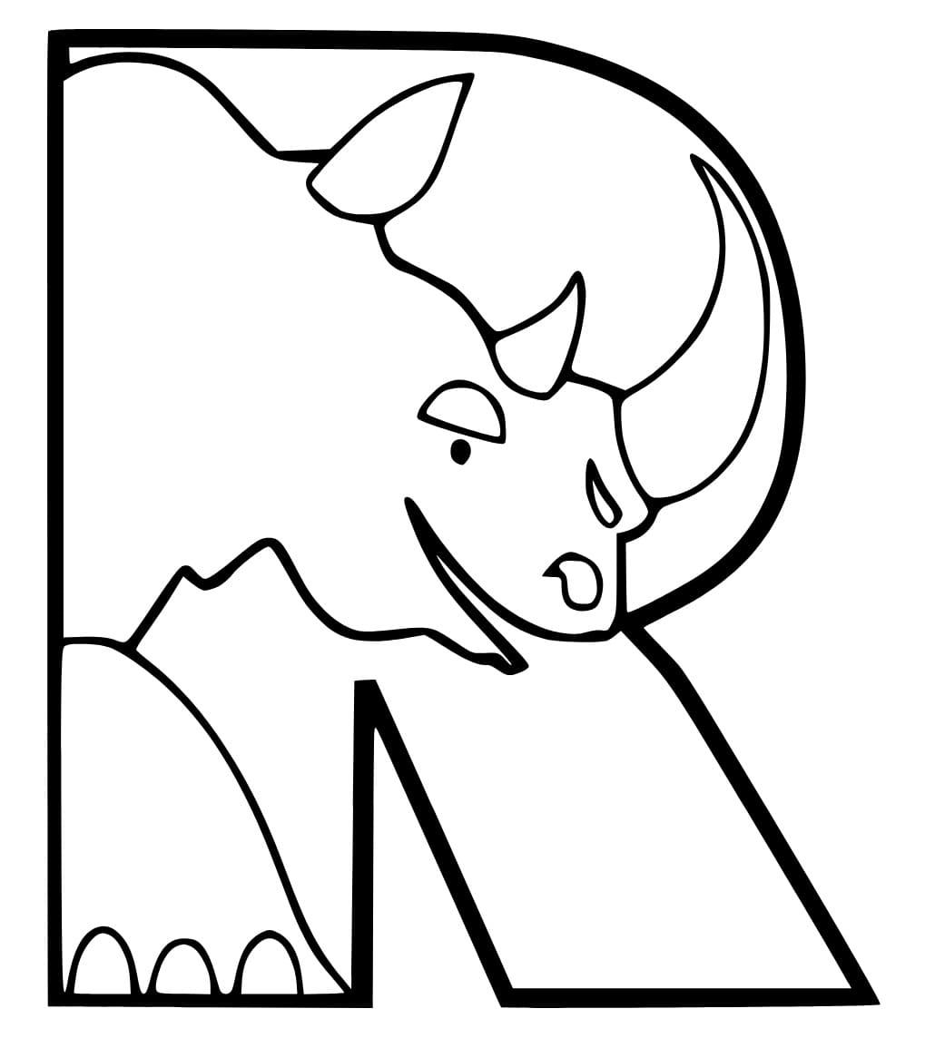 Desenho de Letra R e para Rinoceronte para Colorir