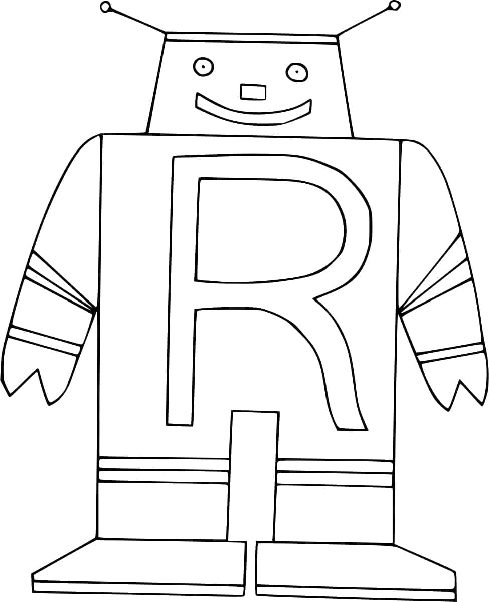 Desenho de Letra R e para Robô para Colorir