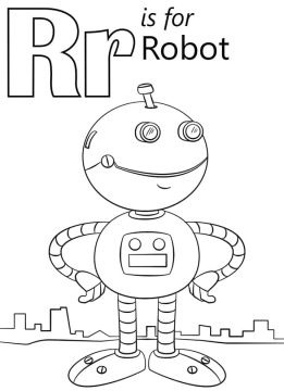 Desenho de Letra R e robô para Colorir