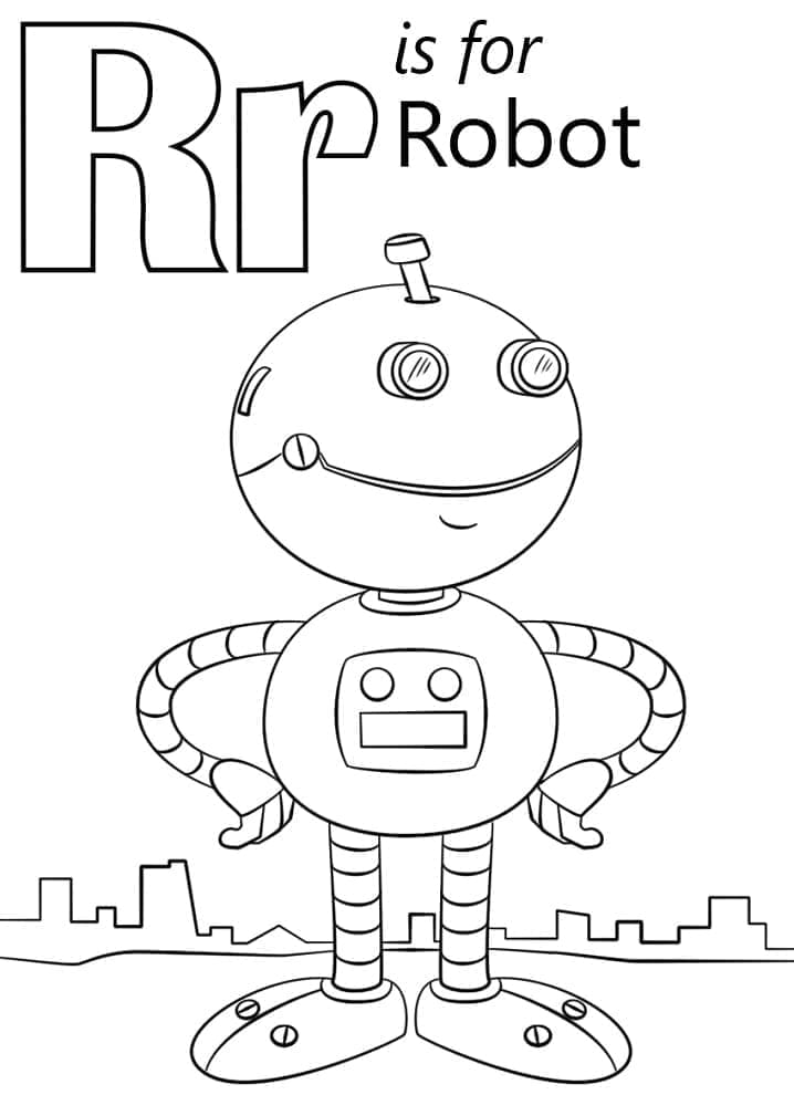 Desenho de Letra R e Robô para Colorir