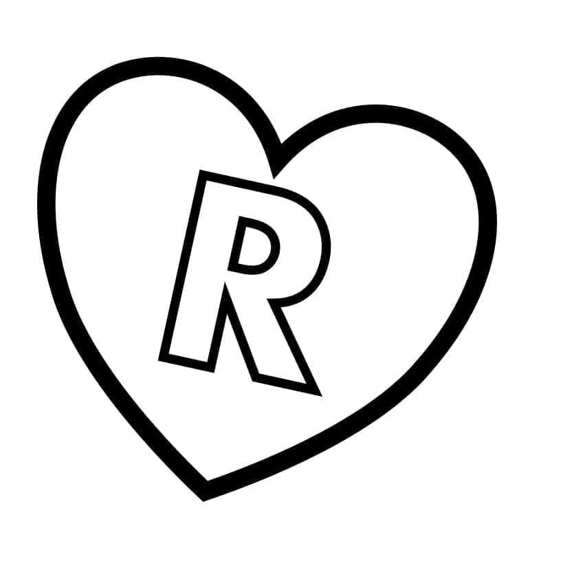 Desenho de Letra R no Coração para Colorir
