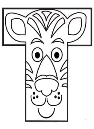Desenho de Letra T com Tigre para Colorir