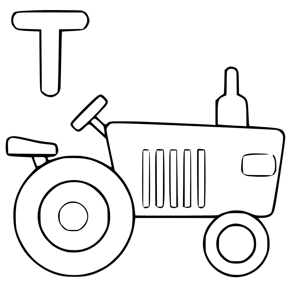 Desenho de Letra T e para Trator para Colorir