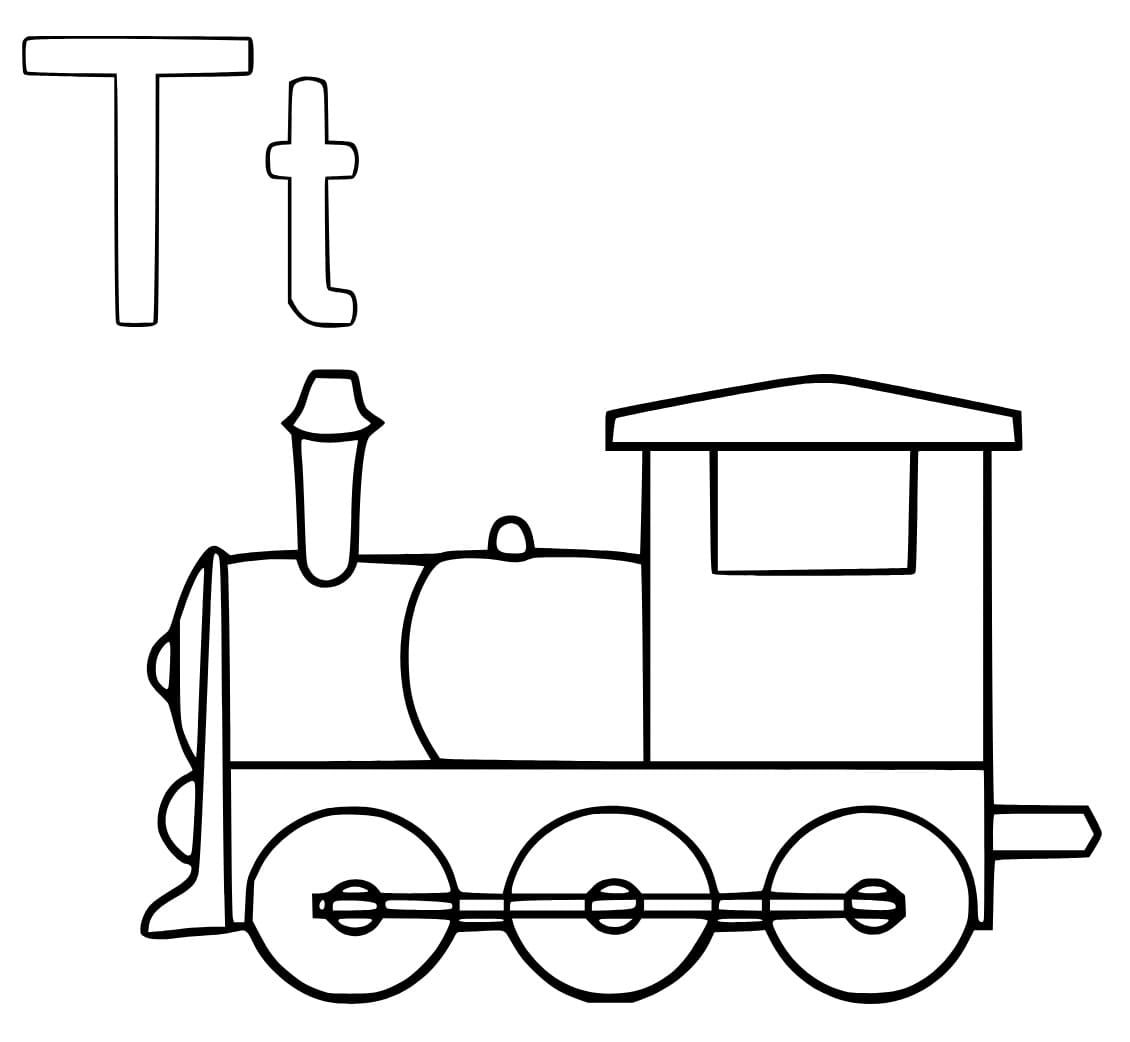 Desenho de Letra T e para Trem para Colorir