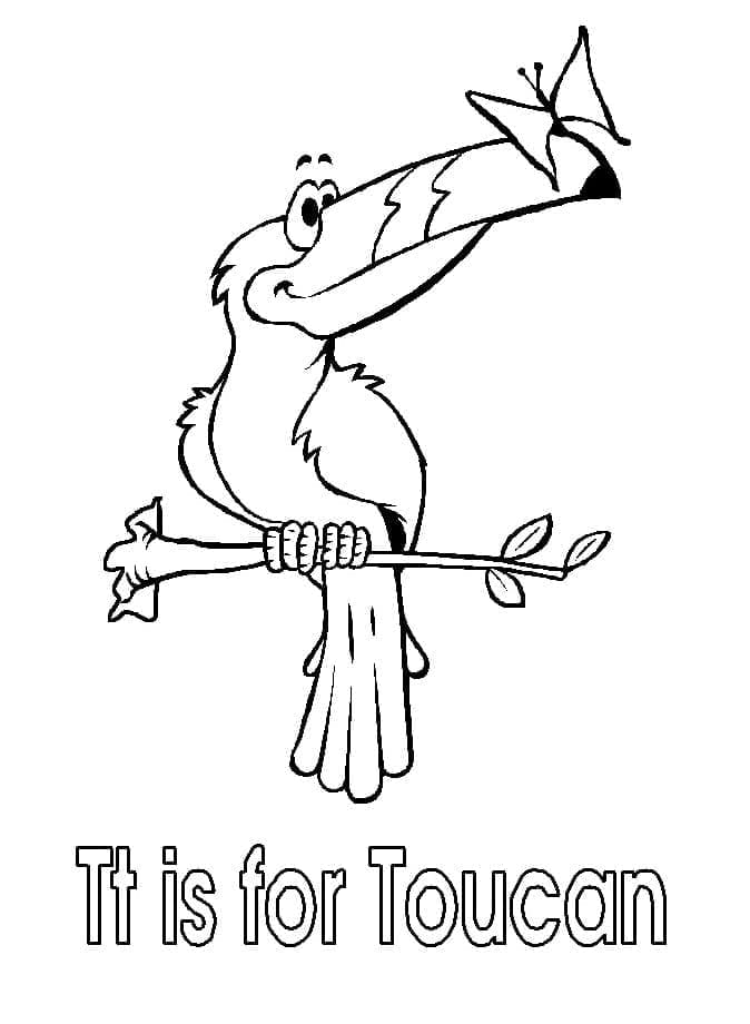 Desenho de Letra T e para Tucano para Colorir