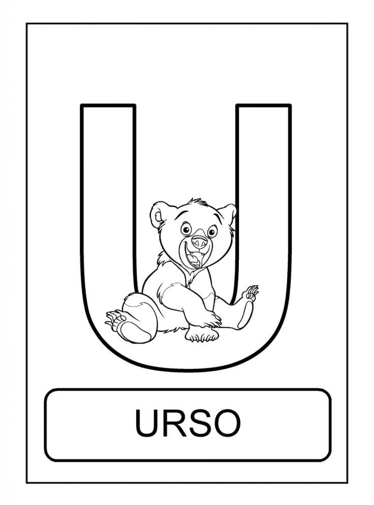 Desenho de Letra U e para Urso para Colorir