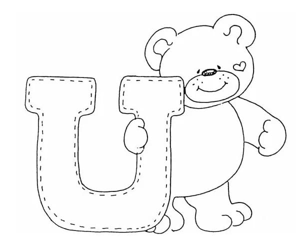 Desenho de Letra U e Urso para Colorir