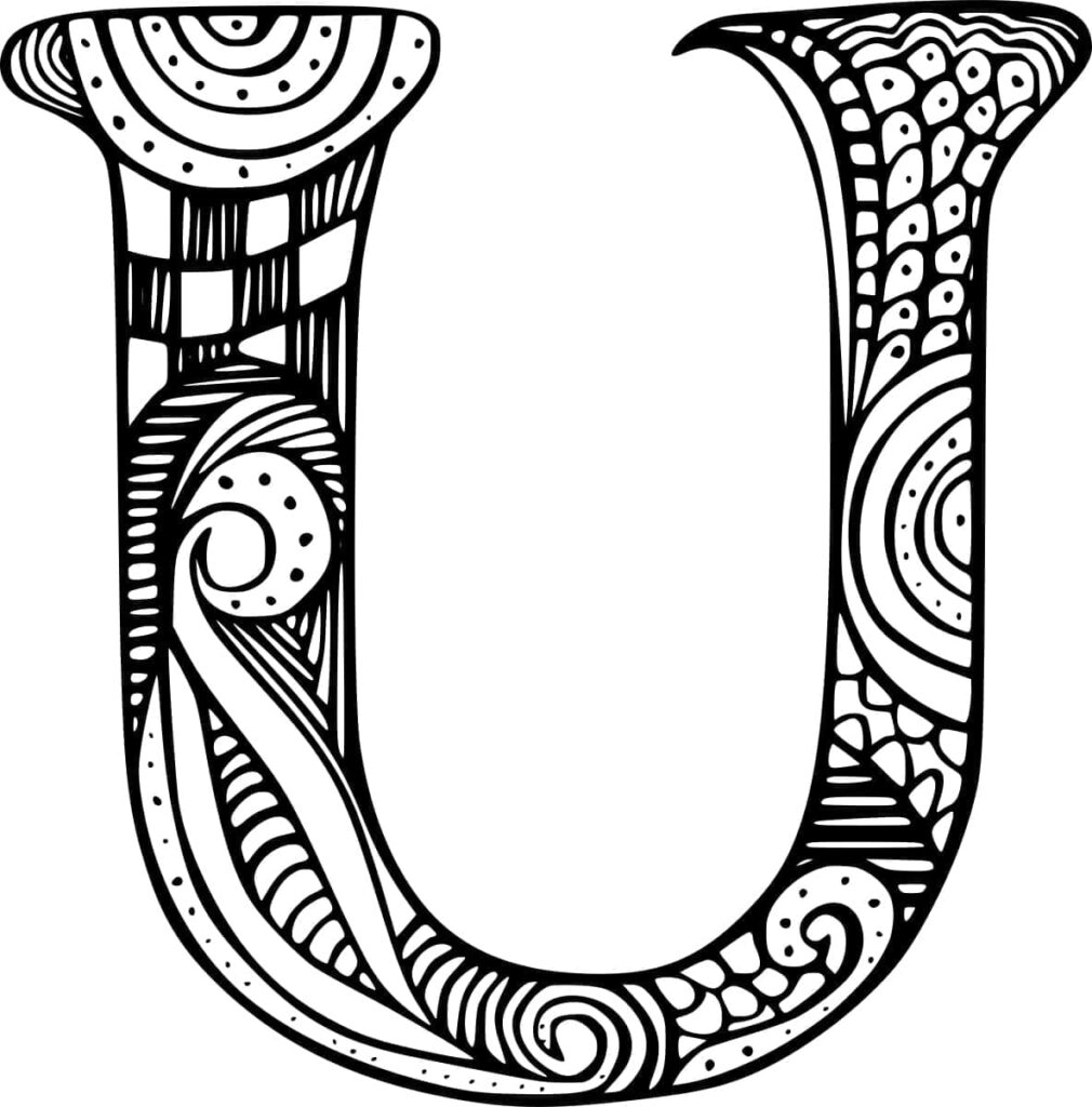 Desenho de Letra U Zentangle para Colorir