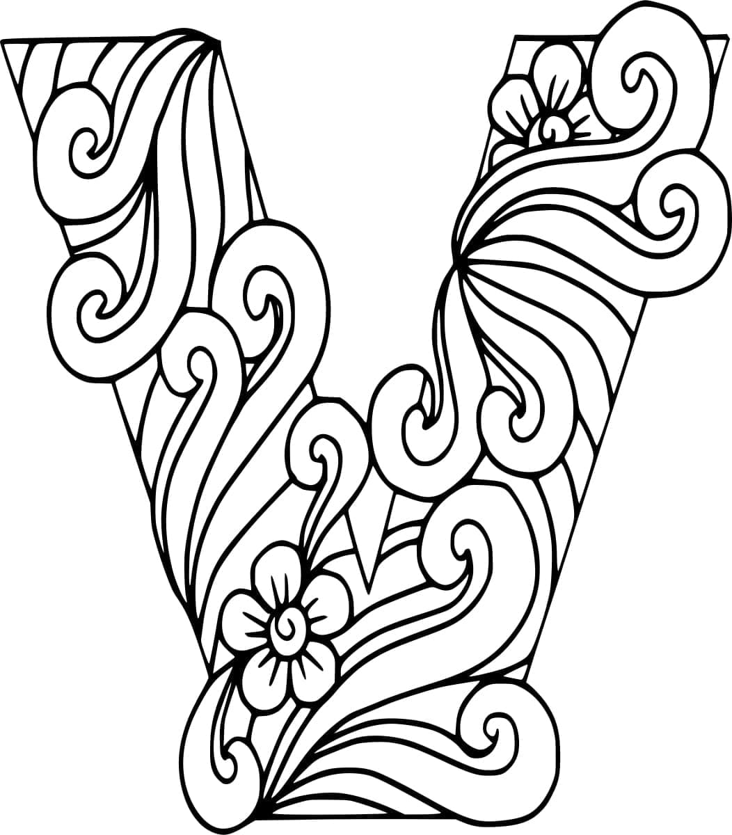 Desenho de Bela Letra V para Colorir