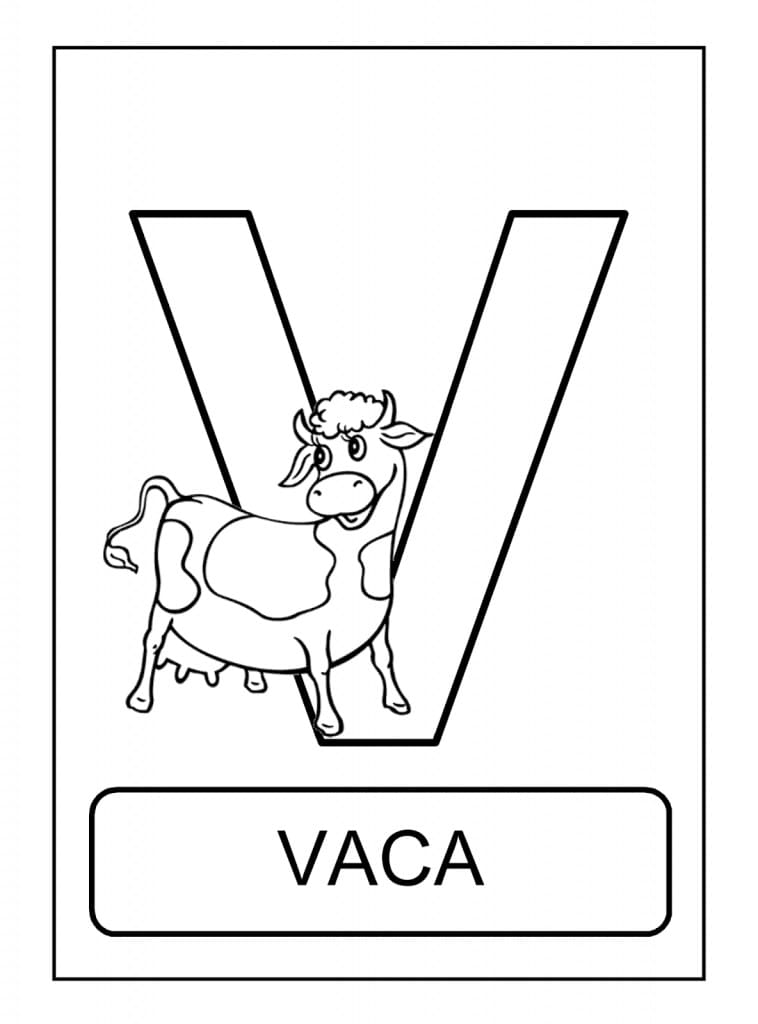 Desenho de Letra V e para Vaca para Colorir