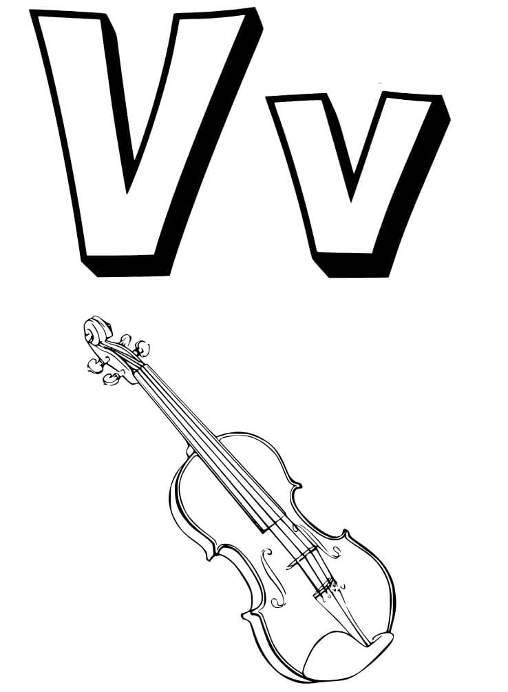 Desenho de Letra V e para Violino para Colorir