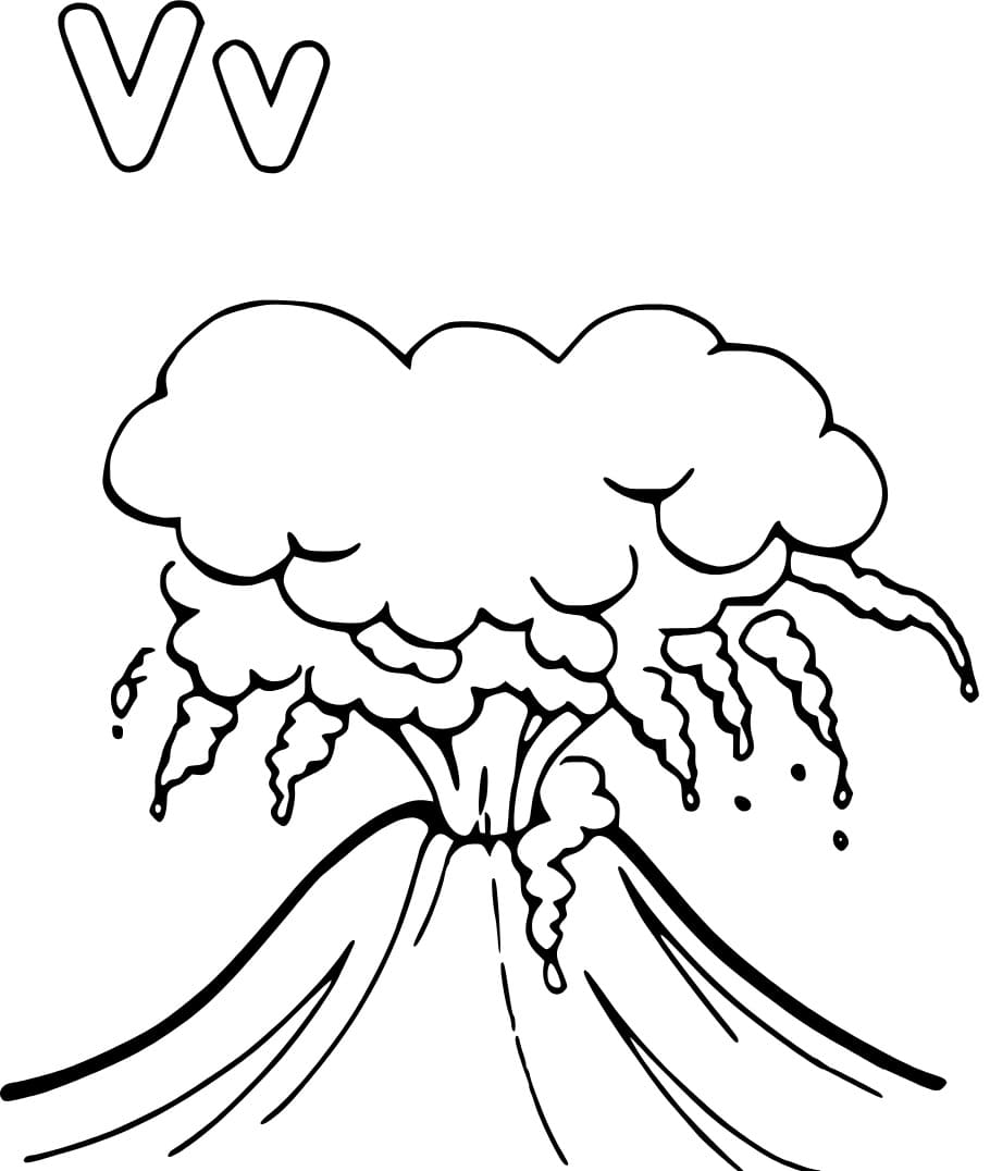 Desenho de Letra V e para Vulcão para Colorir