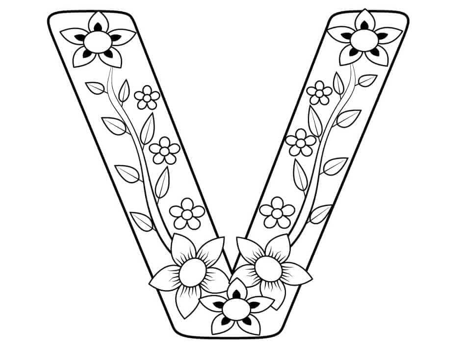 Desenho de Letra V Grátis para Colorir