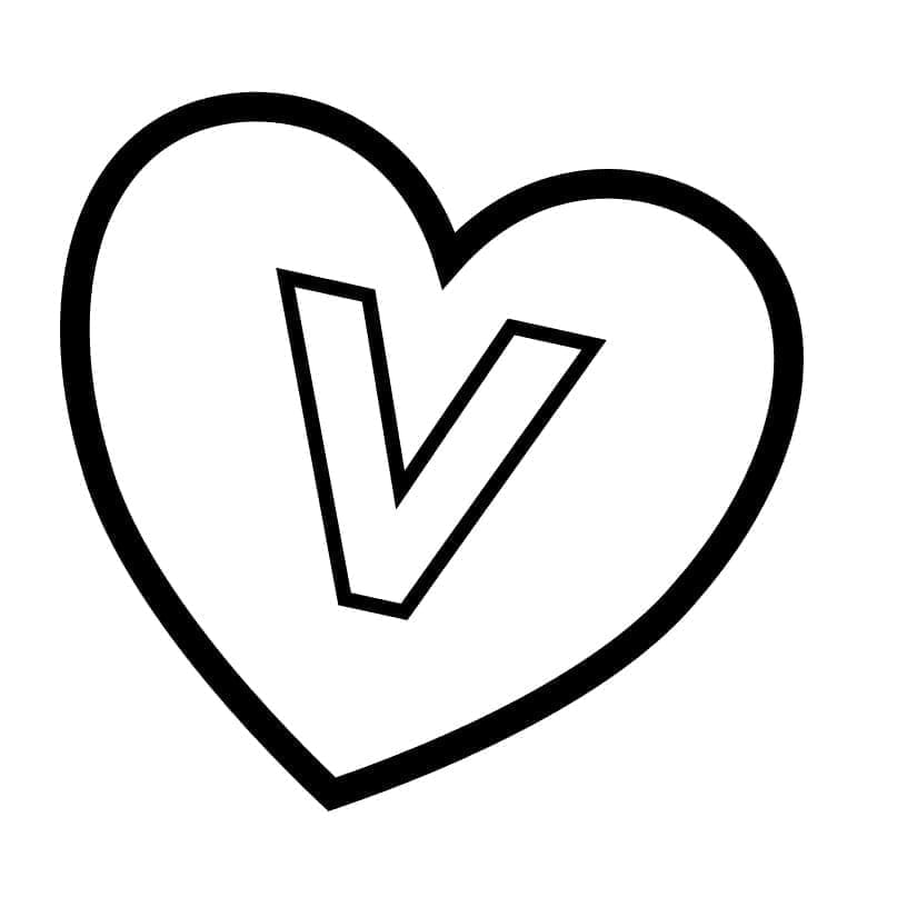 Desenho de Letra V no Coração para Colorir