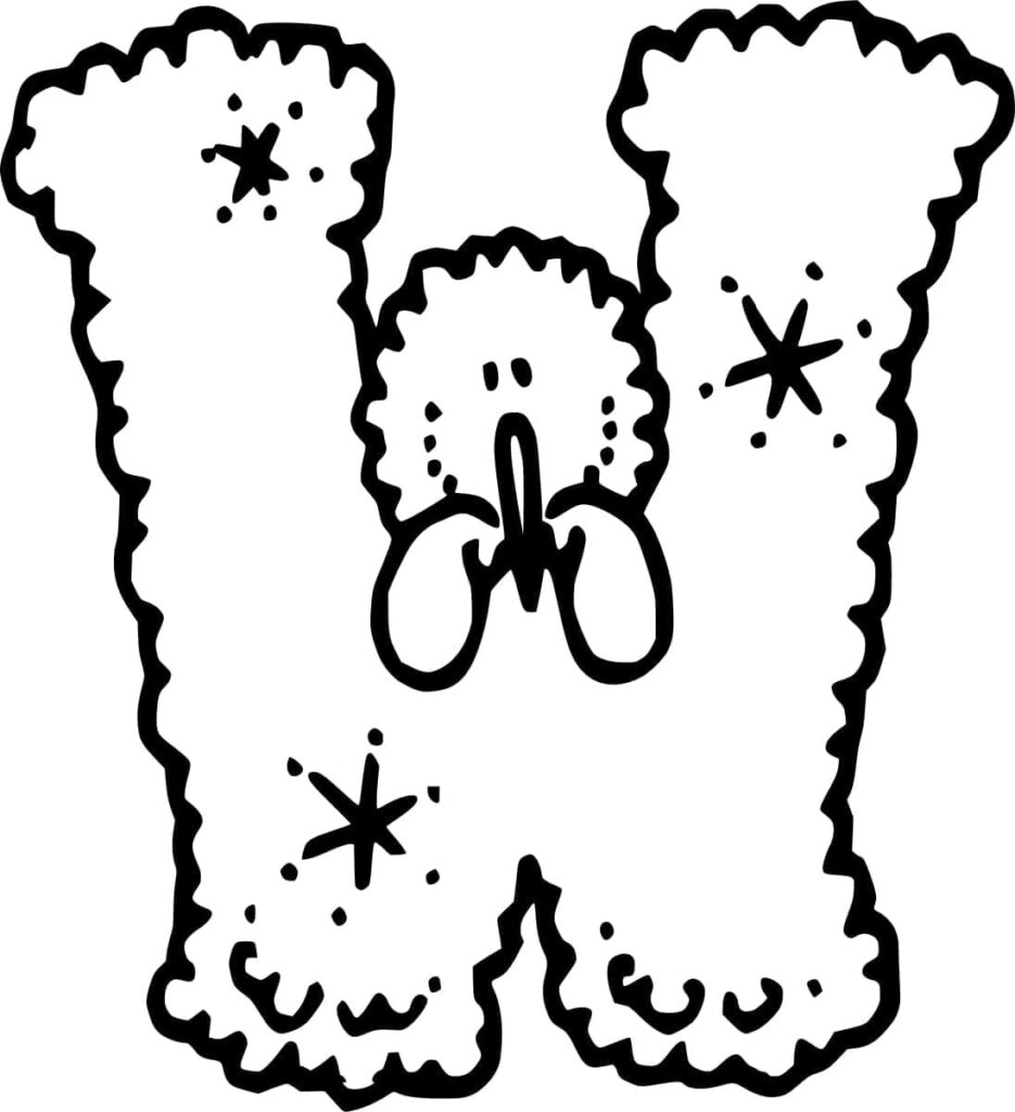 Desenho de Letra W Animada para Colorir