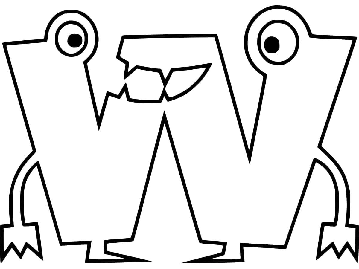Desenho de Letra W Engracada para Colorir