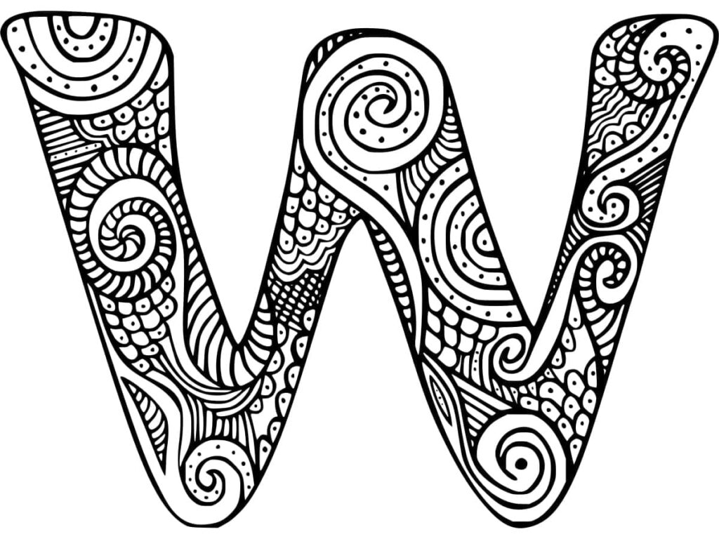 Desenho de Letra W Zentangle para Colorir