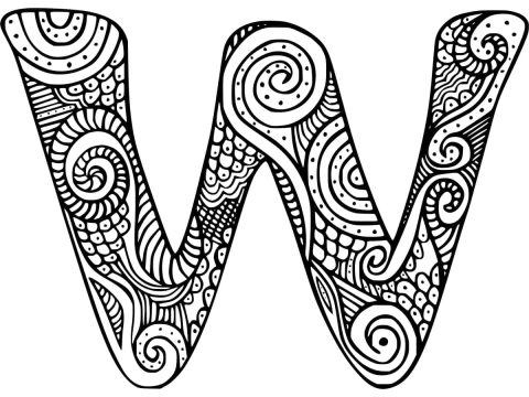 Desenho de Letra W Zentangle para Colorir