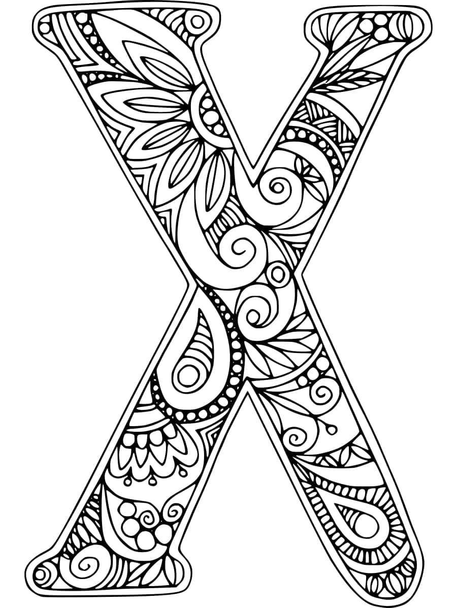 Desenho de Zentangle Letra X para Colorir