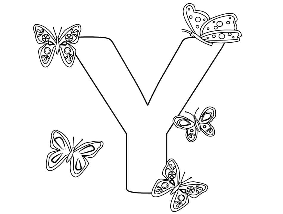 Desenho de Letra Y e Borboletas para Colorir