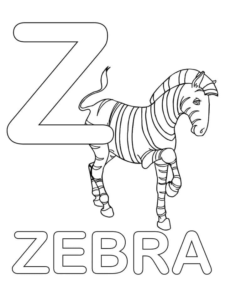 Desenho de Letra Z e para Zebra para Colorir