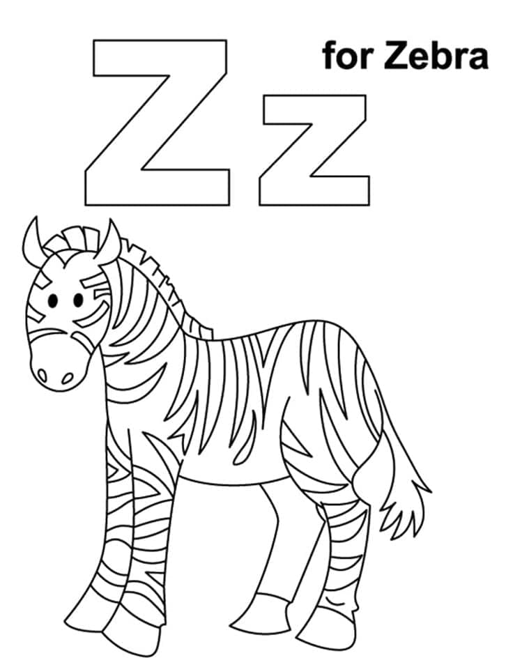 Desenho de Letra Z e Zebra para Colorir