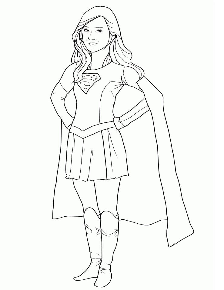 Desenho de Adorável Supergirl para Colorir