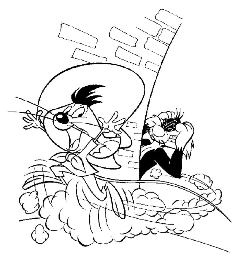 Desenho de Ligeirinho e Frajola para Colorir